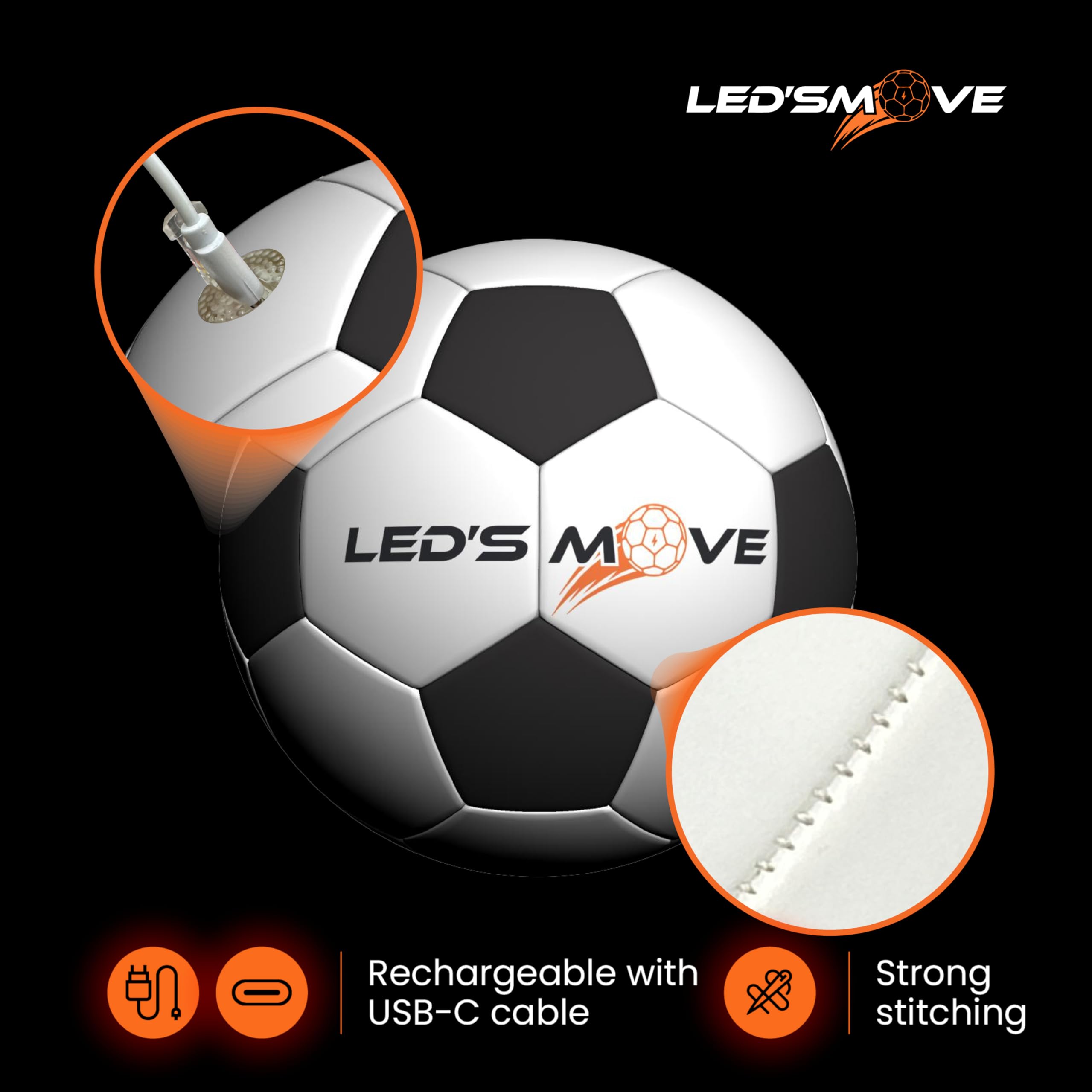 LED'S MOVE LS2 Leuchtfußball | Leuchtball mit Licht Größe 5 - Geeignet für Champions League Fußball Football Fans Liebhaber Geburtstagsgeschenk Fussball Football | LED-Fußball | LED Soccer Ball 2