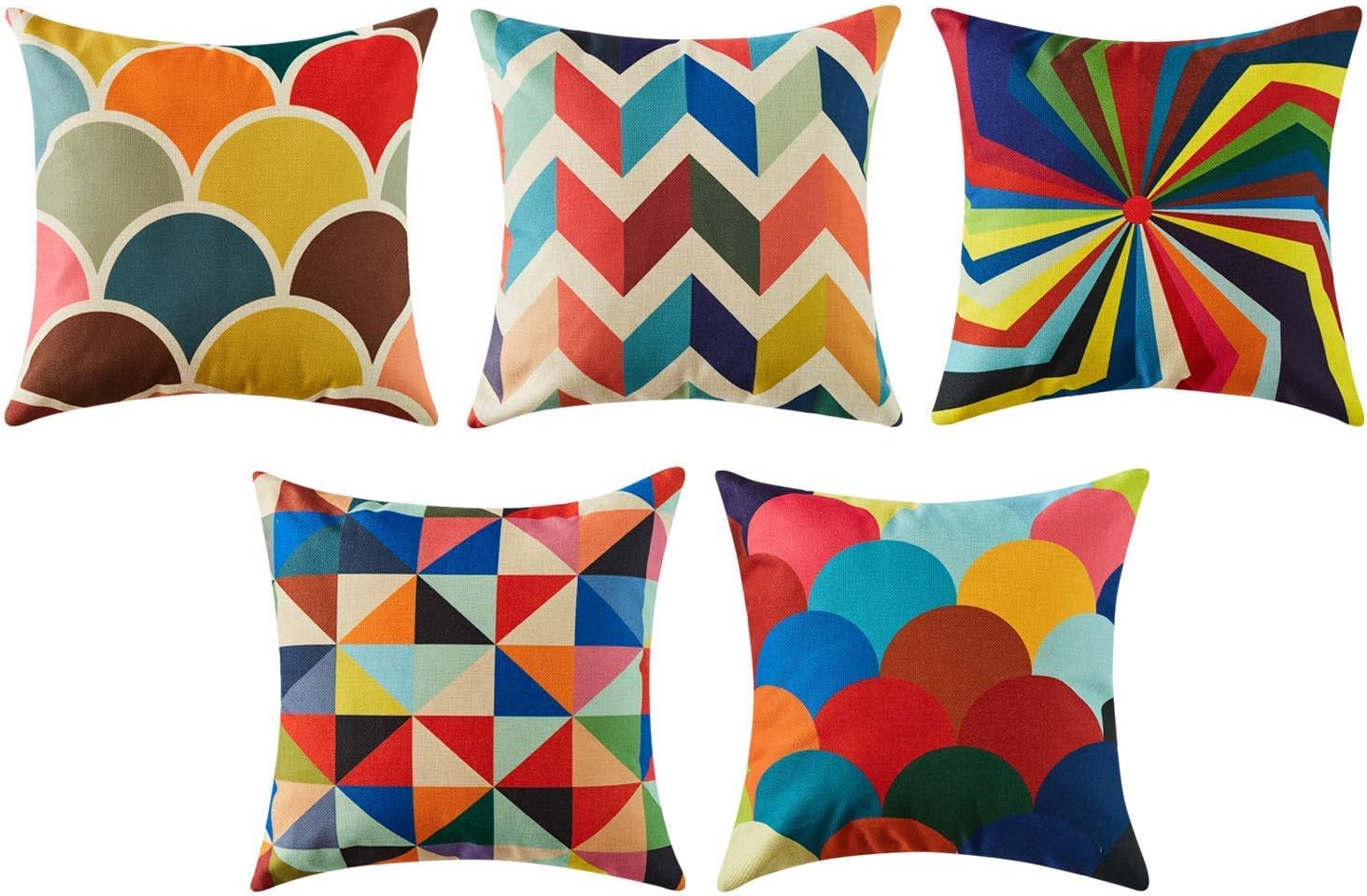 Topfinel Colorful Geometric Cushion Cover Cotton Linen Home Decorative Square for Sofa Throw Pillow Case 16 x 16 Inch,40cm x 40cm Pop Art Series Pack of 5