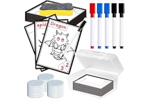 JAAILEE 66Pcs Dry Erase Cards Set 30Pcs Reusable Dry Erase Tokens Double-Sided Blank Index Card for Magic DIY Games Tokens, 30 Plastic Tokens & 5 Markers & 1 Eraser in Box