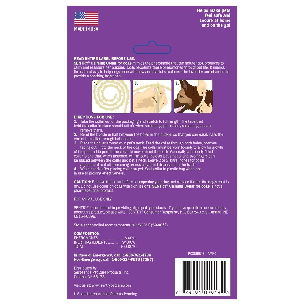 sentry calming collar ingredients
