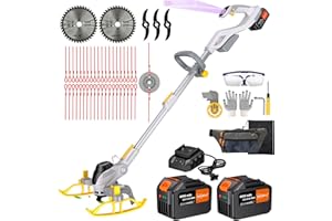 WeGofly 12-Inch Cordless String Trimmer & Edger, (2 x 21V 6.0Ah Electric Brush Cutter Battery Powered), with Auxiliary Bracket, Side Ball, 90° Rotary Head, Telescopic Handle, 3 Cutting Methods(WEG21B)