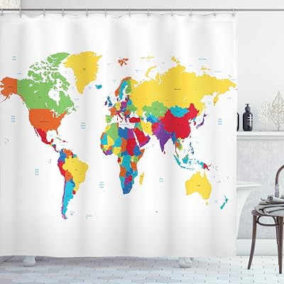 World Map Shower Curtain Shower Curtain Typography World Map.