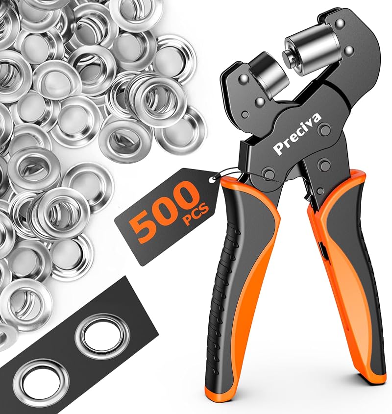 Preciva Eyelet Punch Tool Kit 10mm Grommet Pliers with 500 Rings