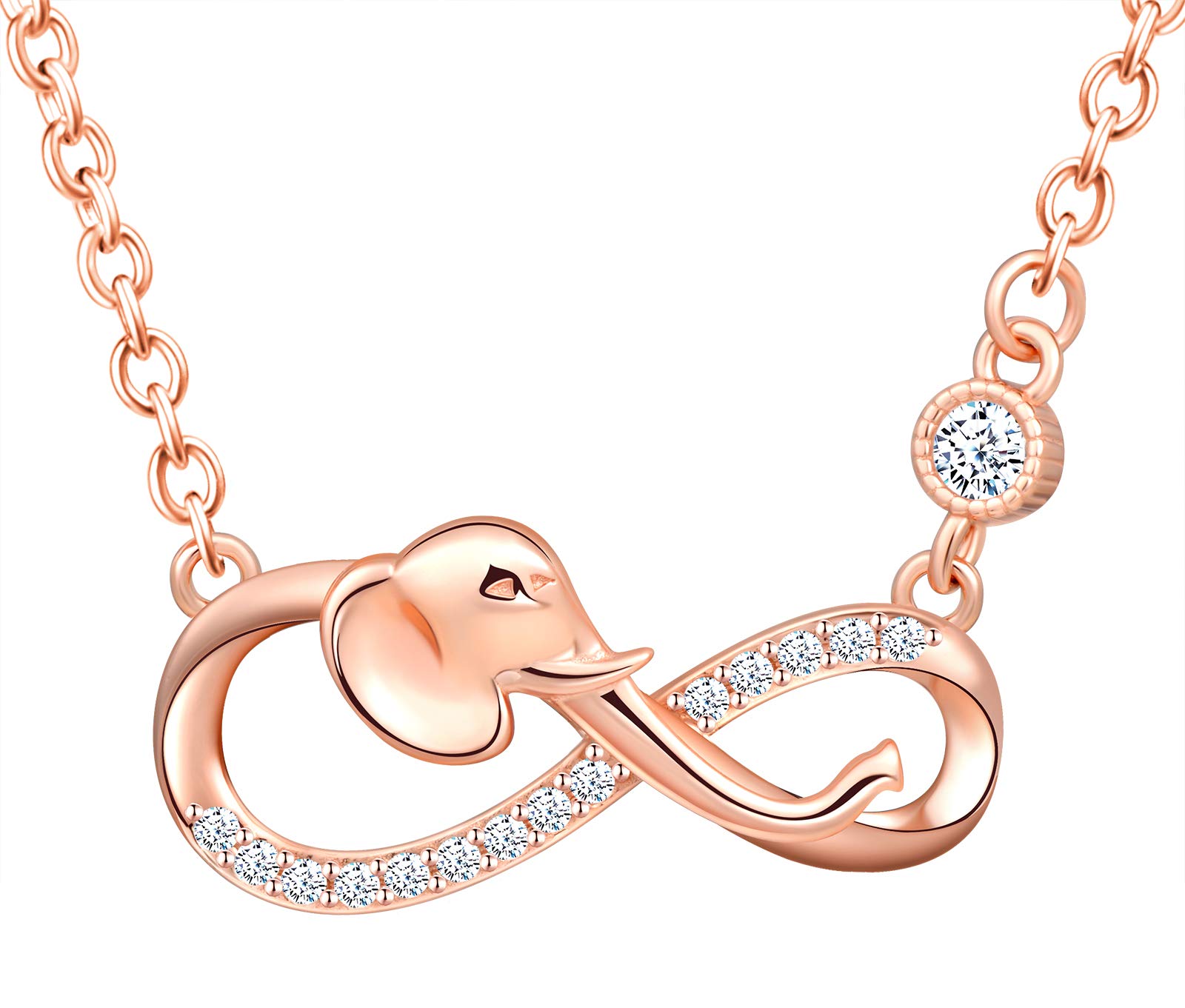 INFINIONLY Women's Girl's Necklace pendant, 925 silver Jewellery Sets, Cute elephant and infinity symbol necklace pendant, rose gold, Inlaid zircon, animal jewelry-sets