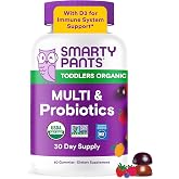 SmartyPants Organic Toddler Multivitamin Gummies: Probiotics, Omega 3 (ALA), Beta Carotene, Vitamin B12, B6, A, K &amp; Zinc, Beta Carotene, Gluten Free, Three Fruit Flavors, 60 Count (30 Day Supply)
