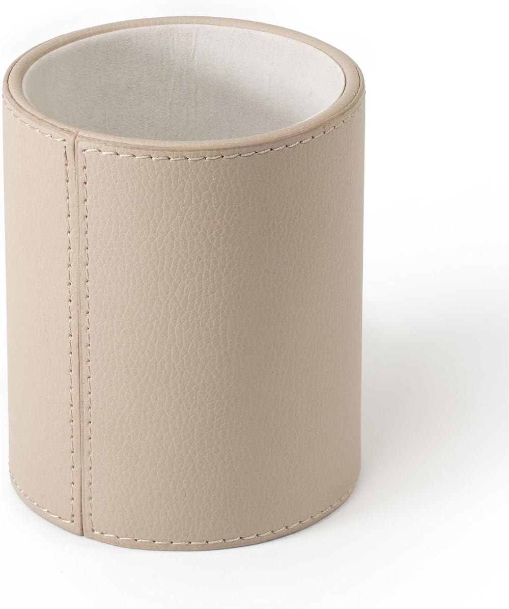 Osco Faux Leather Pen Pot Desk Organizer 10.5cm H 8.7cm Dia Taupe