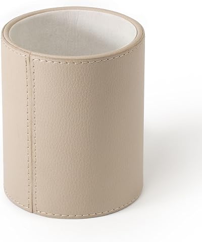 Osco Faux Leather Pen Pot Desk Organizer 10.5cm H 8.7cm Dia Taupe