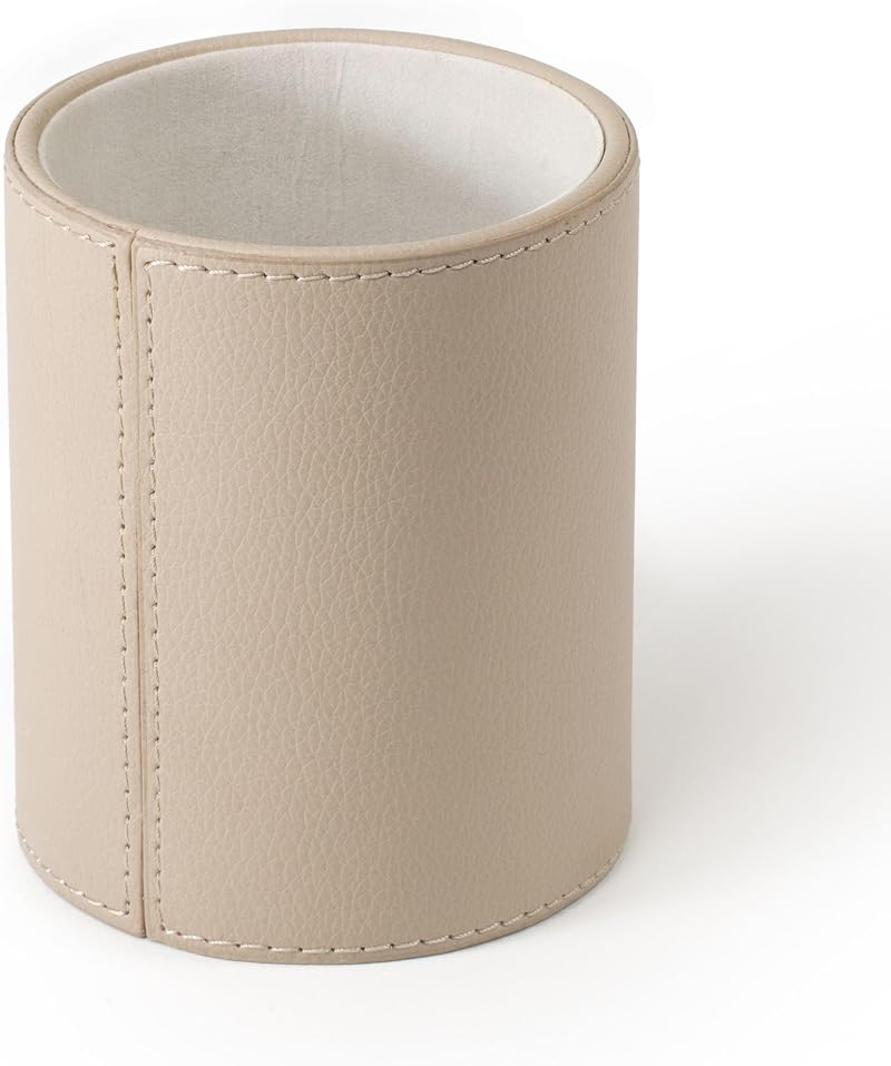 Osco Faux Leather Pen Pot Desk Organizer 10.5cm H 8.7cm Dia Taupe