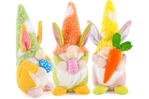 1TOMTE 3 PCS Easter Bunny Gnomes Plush Decoration, Handmade Rabbit Easter Egg Carrot Gnomes with Floppy Hat for Theme Party Favor Gifts Hunt Basket Stuffers Filler Farmhouse Ornament 9 inches
