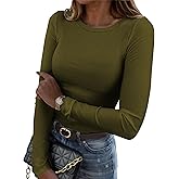 Zeagoo Women Long Sleeve Shirts Ribbed Slim Fit Tops Crewneck Basic Tee | Stretchy Ribbed Womens Tops Ideal for Business Casual, Work, Daily Wear, Going Out, Perfect for Summer and Fall Outfits