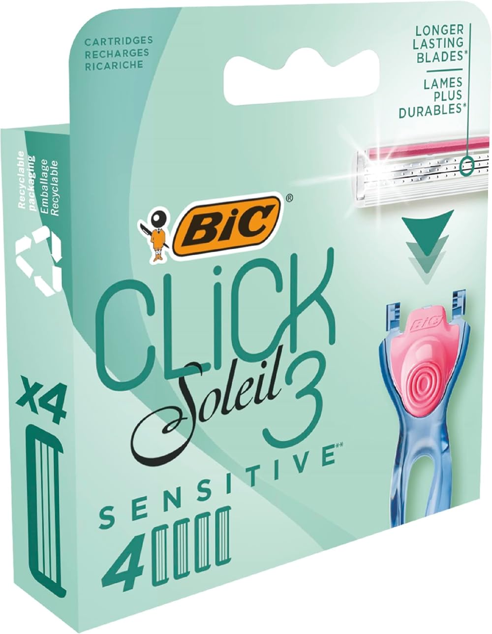 BIC Click 3 Soleil Sensitive Razor Refills Box of 4 Cartridges