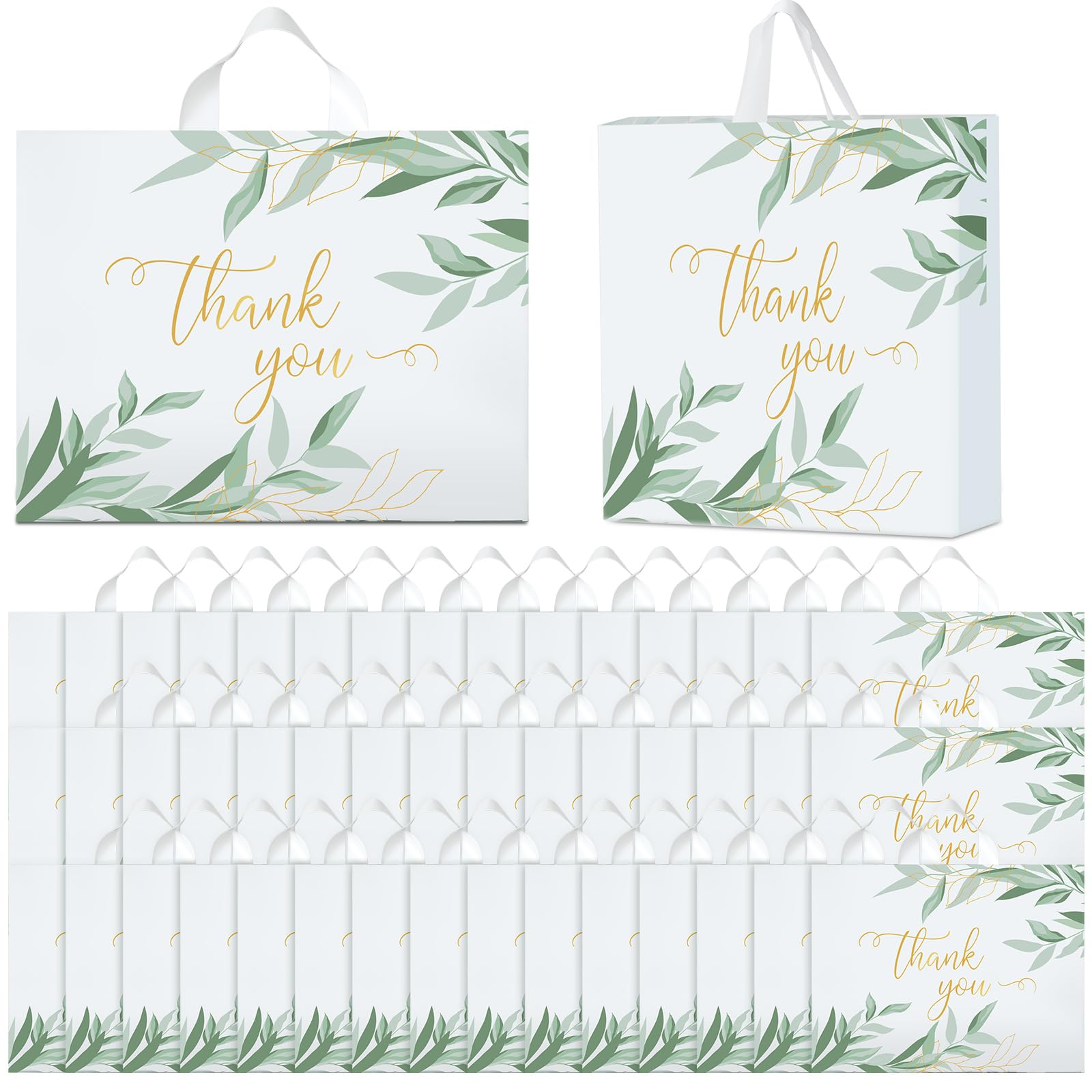 Photo 1 of MotiMind 100 Pack Thank You Bags for Small Business 15"x12" Reusable Plastic Boutique Shopping Gift Bags with Handle 2.76 Mil Thick (Sage Green)
