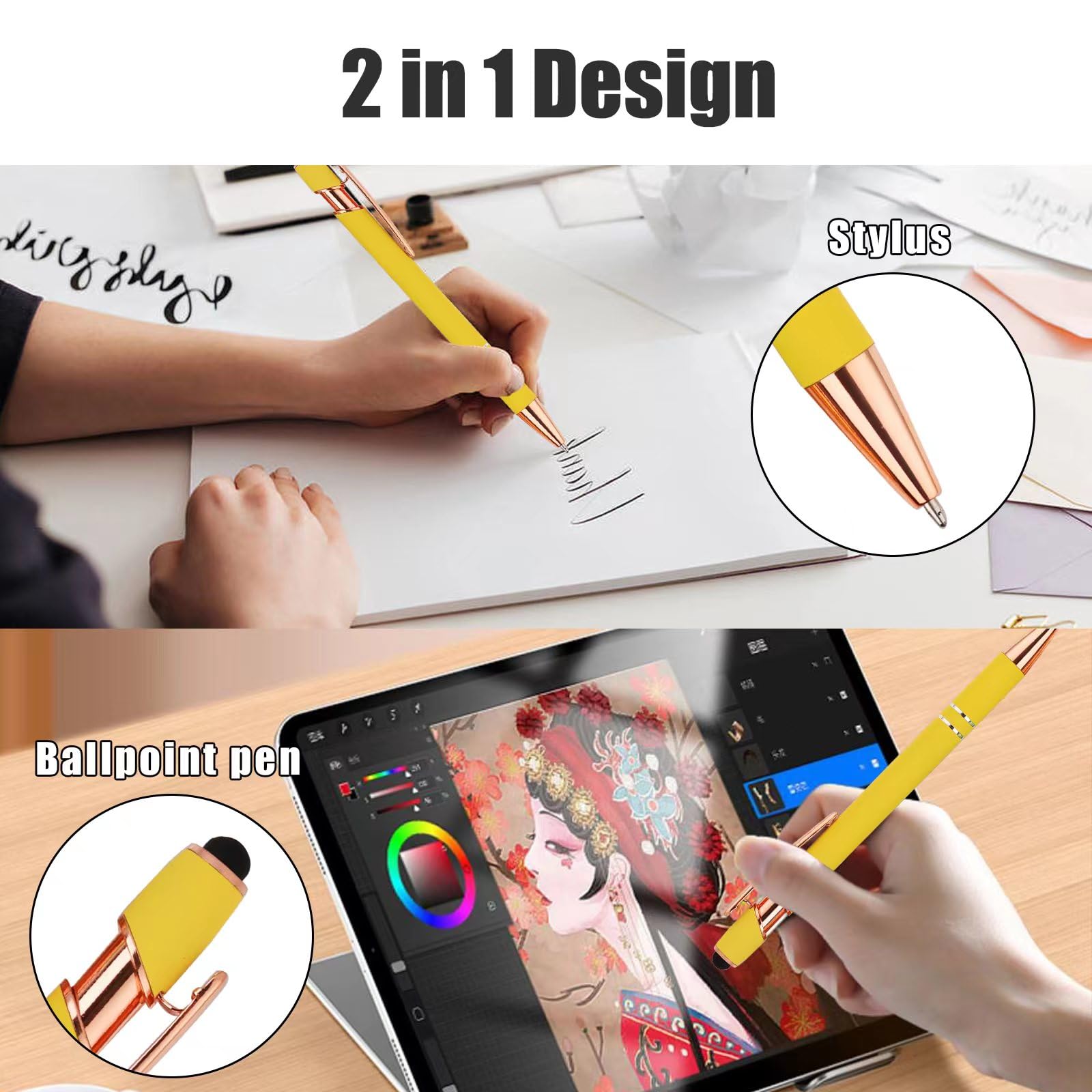 6 PCS 2 in 1 Stylus Ballpoint Pens,Pen with Stylus Tips, 1.0 mm Black Ink Metal Pens Stylus Pen for Touch Screens (6 Colors-2)