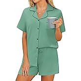 Ekouaer Womens Pajamas Set Button Down Pjs Lounge Sets Short Sleeve Sleepwear Soft Loungewear Nigthwear