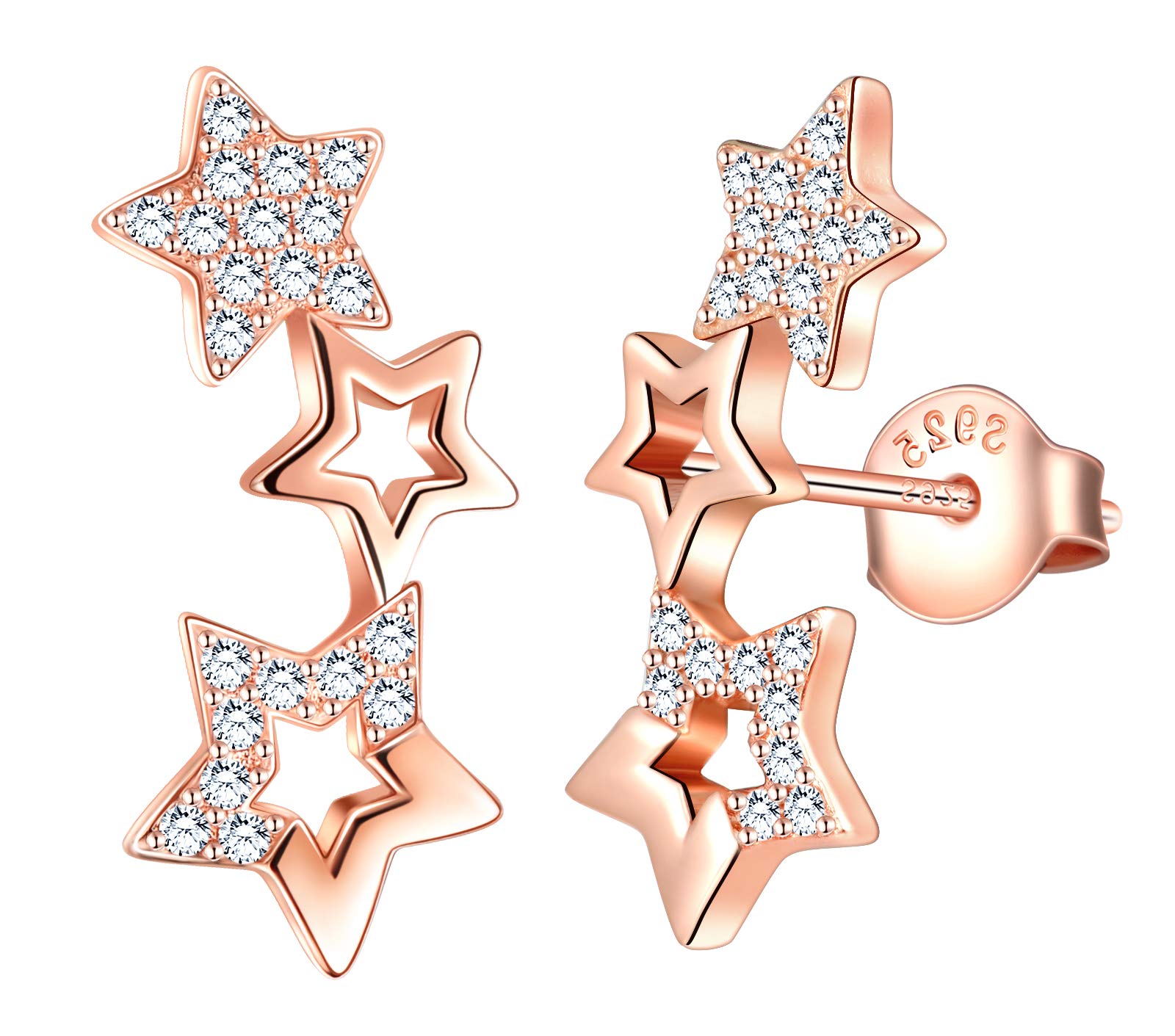 MicLee Woman's girl's Earrings, 925 Sterling silver star earrings, Shiny diamond meteor earrings studs inlaid zircon