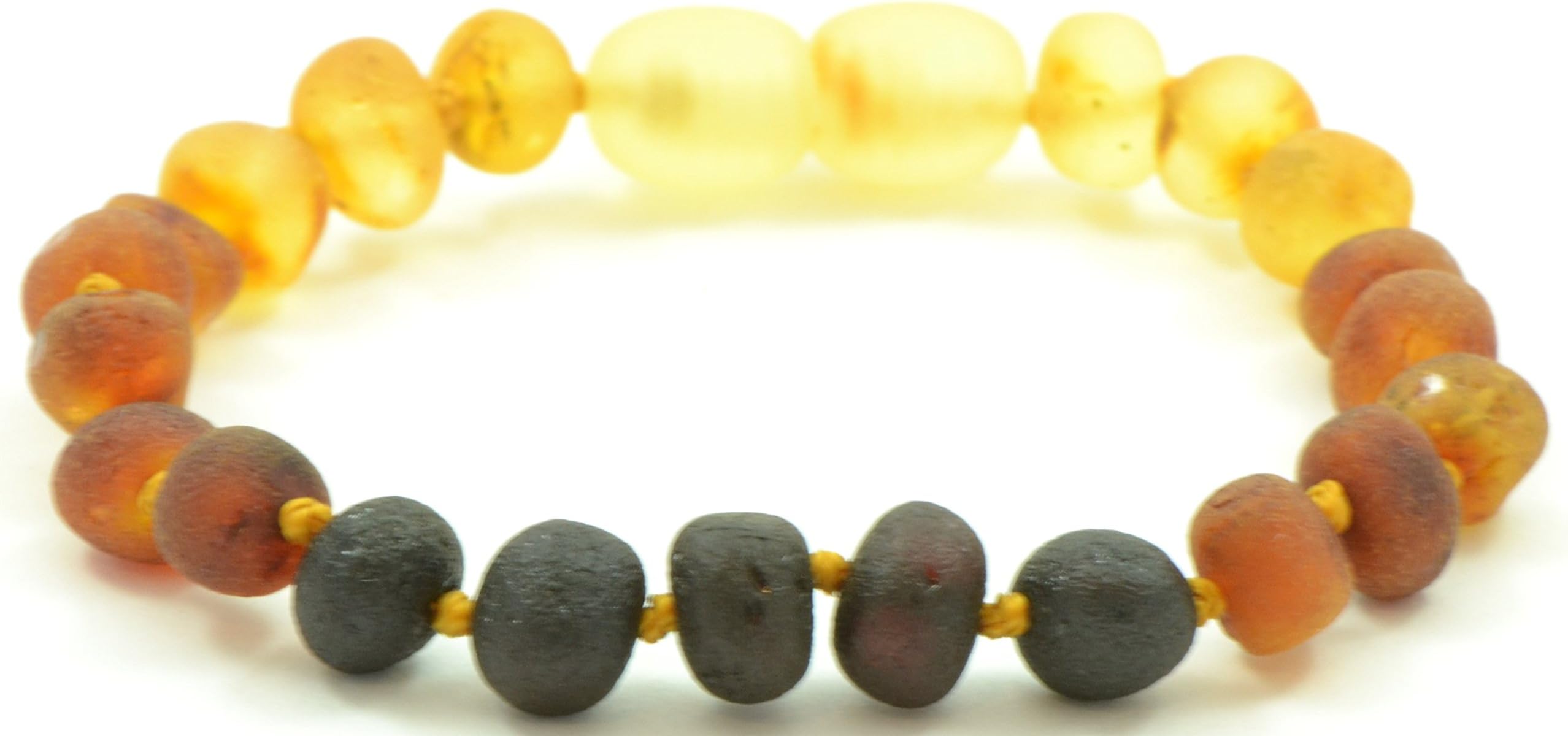 Unpolished Baltic Amber Bracelet/Anklet for Children- Baltic Amber Land - Knotted for Safety - Hand-made From Raw/Certified Amber Beads (12 cm (4.7 inches), Rainbow)