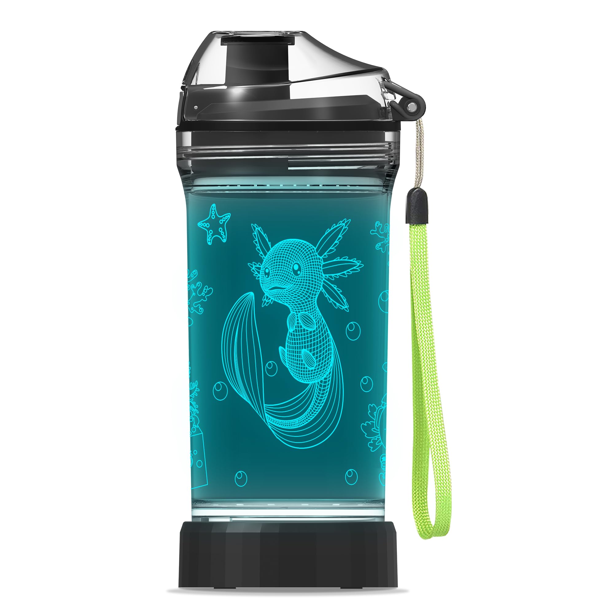 OkiyiD Axolotl Water Bottle, Axolotl Light Up Sport Cup with 3D Glowing LED Axolotl Light – 14 OZ Tritan BPA Free - Creative Glowing Toddle Cup Gift for Gamer, School, Camping, and Holidays (Axolotl)