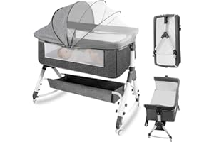 AOBOTE Baby Bassinet,Foldable Newborn Crib with Mosquito Net and Wanxiang Silent Wheel, Adjustable Height,Bassinet Bedside Sleeper (AB010011-1)