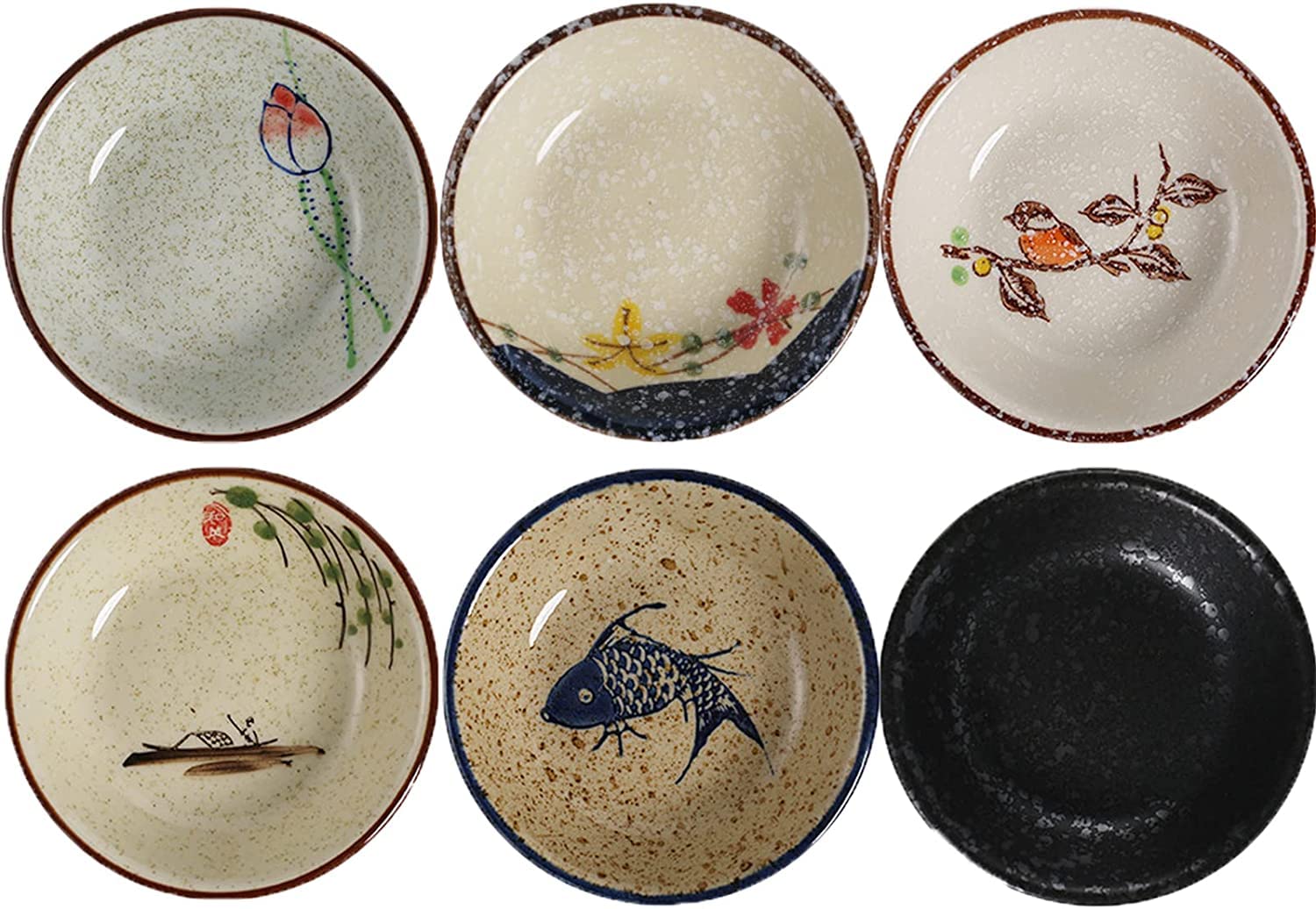 TuYines Porcelain Tapas Dishes,Snack Bowls for Tapa,Tapas Bowl Set,Ceramic Dipping Bowls,6pcs ร 10 cm Small Spice Bowl,Dishes Sauce Dishe for Sushi,Sauce,Snack and Soy