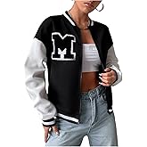 SweatyRocks Women's Varsity Jacket Letter Graphic Zip Up Long Sleeve Bomber Jackets Baseball Uniform Coats Streetwear