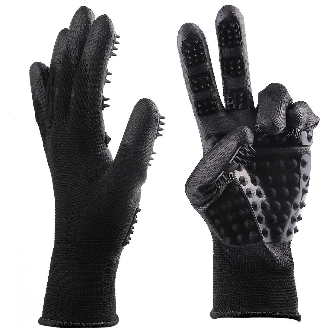 ACTOPP Pet Grooming Gloves Hair Remover Deshedding Massaging Bathing Tool Glove Brush Effective for Long and Short Hair Dogs, Hats, Horses, One pair 23X12X1 CM (Black)