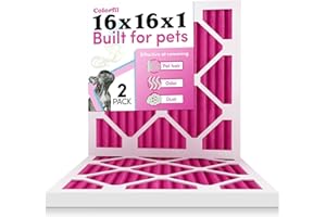 16x16x1 Air Filter by Colorfil | Color Changing Filters Designed for Cat and Dog Odor | MERV 8 Filter | Air FIlter 16x16x1 | Air Conditioner Filter | HVAC Filter for Pet Hair | 16x16 Air Filter 2 pack