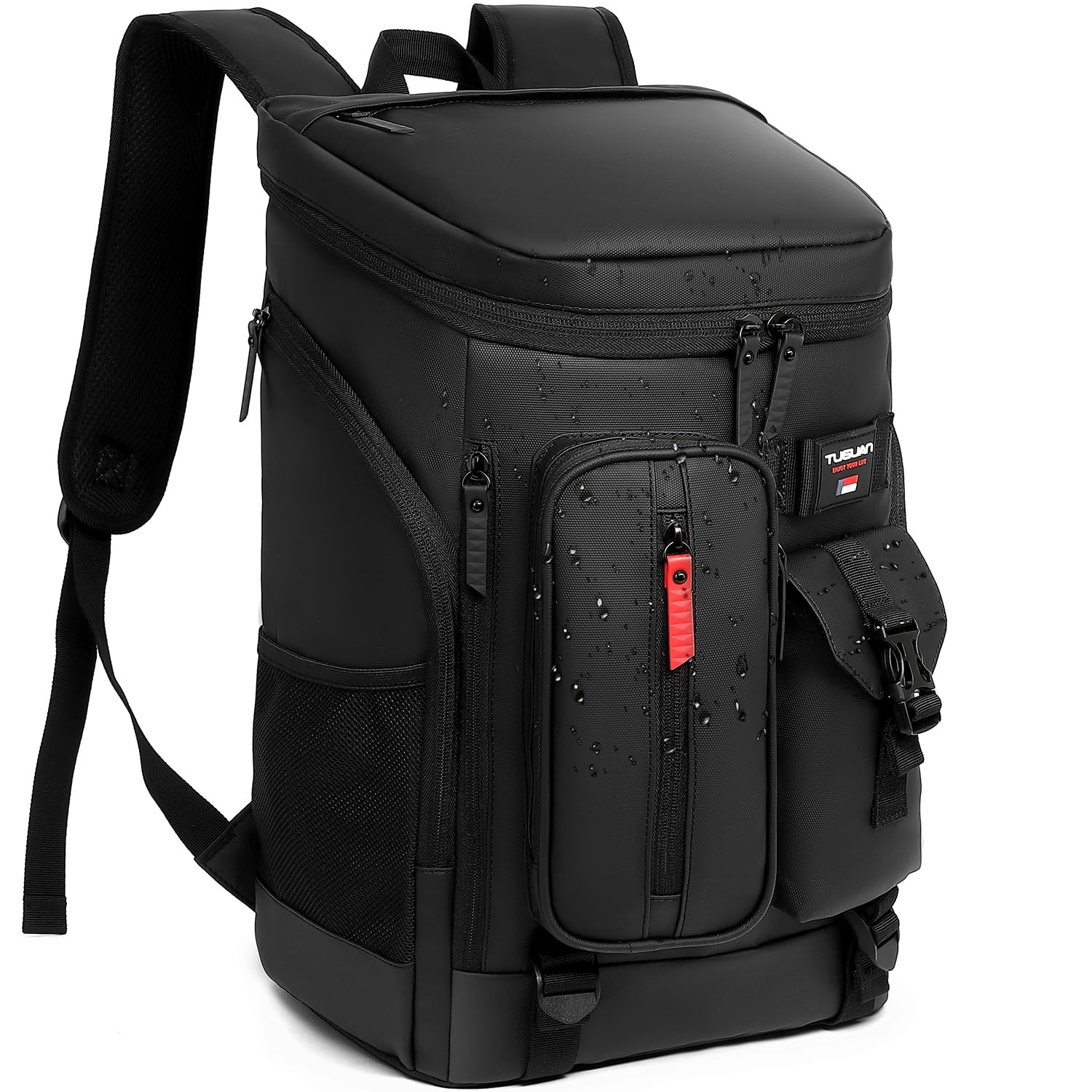 TUGUAN 30L Cooler Backpack 36 Cans Insulated Cool Bag Rucksack Leak Proof Picnic Backpack PU-Leather Lunch Bag for Men Work Lightweight Thermal Bag Women for Travel Camping Beach Cooler, Black