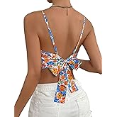 Verdusa Women's Sleeveless Floral Print Tie Backless Summer Crop Cami Top Boho Tops