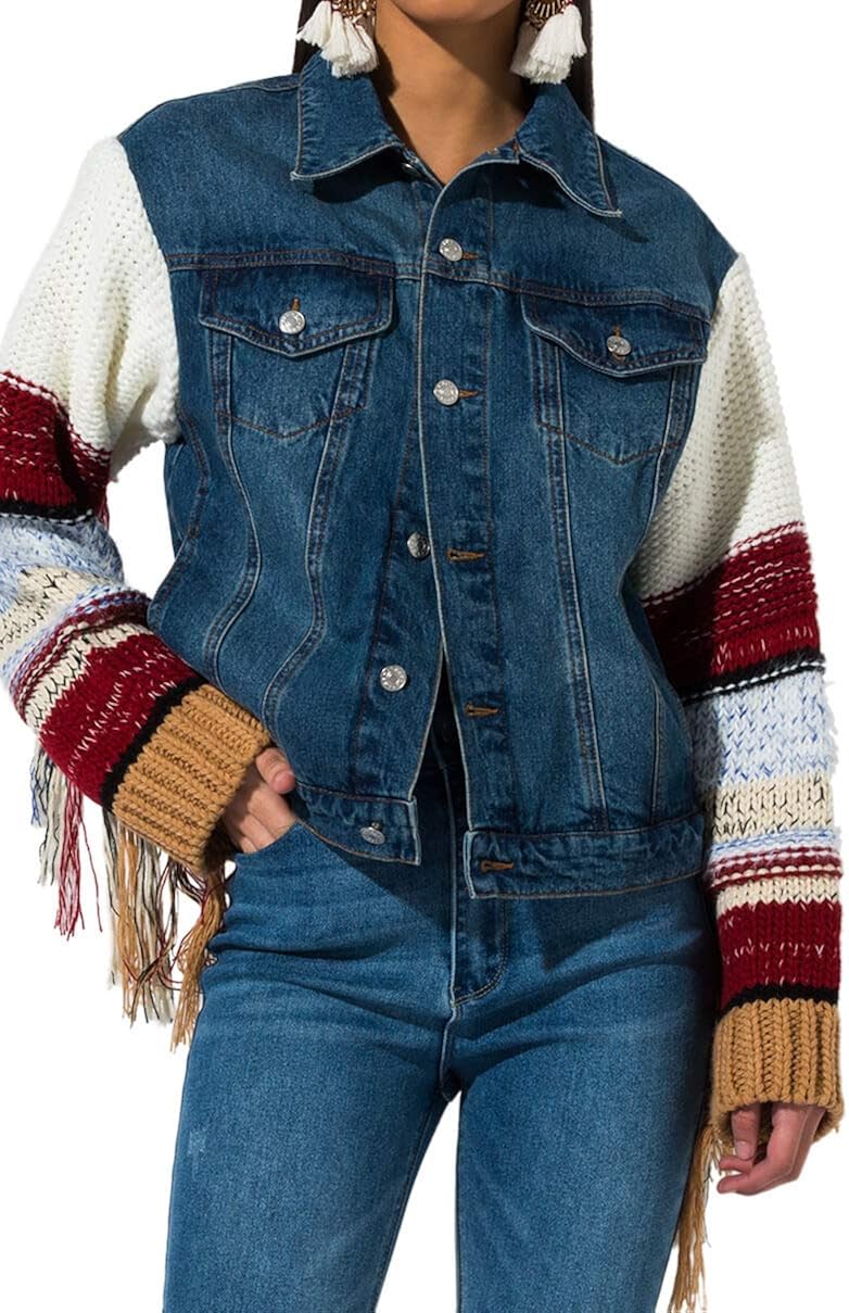 AKIRA Womens Heavy Knit Stripe Fringe 