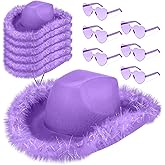 Zhanmai Cowboy Hat Cowgirl Hat with Feathers and Heart Sunglasses for Bachelorette Party, Costume Party