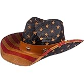 Evankin American Flag Hat, USA Western Cowboy Hat on July 4th, Straw Weaving Star,Summer Sunhat for Men and Women