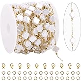 KYUNHOO 4 Meters Imitation Pearl Chain for Jewelry Making Gold Plated Stainless Steel Chains Bulk with Four Leaf Clover Pearls Decoration for DIY Jewelry Crafts