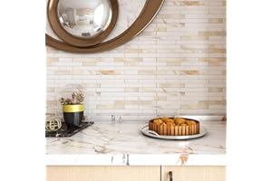 AIHanse 10-Sheet Peel and Stick Backsplash, Kitchen Backsplash 11.4'' X 11.7'' Calacatta Gold Marble & Light Gold Matte Finish, Metal Mosaic Tile for Kitchen and Bathroom Shower Wall Stickers