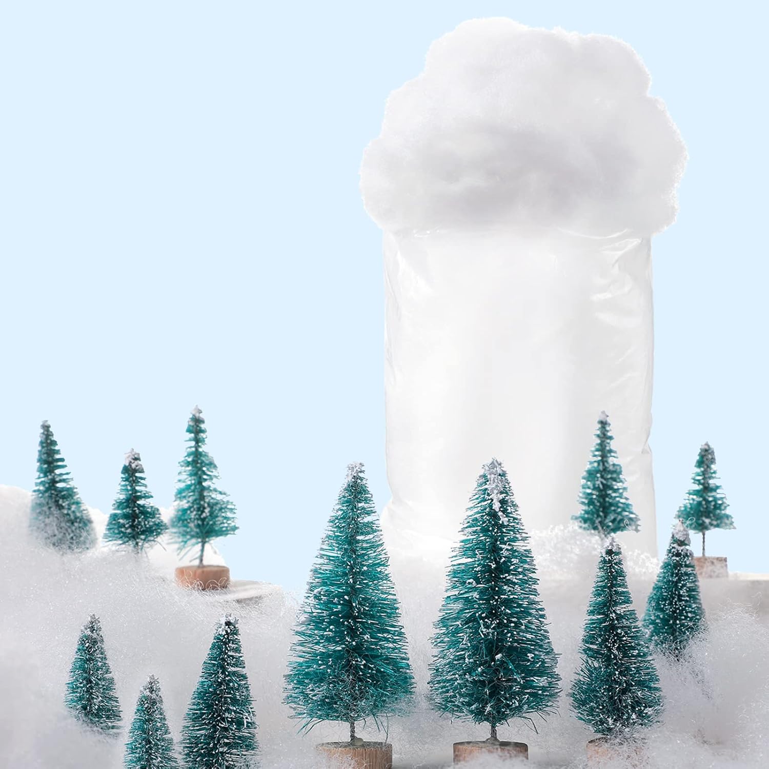 Artificial Snow - 5.6 oz Christmas Fake Snow Decoration with 12 Pieces Christmas Trees Set Fake Indoor Snow Blanket Fluffy Fiber Snow for Winter Mantel Village, Nativity and Christmas Trees Display Decoration