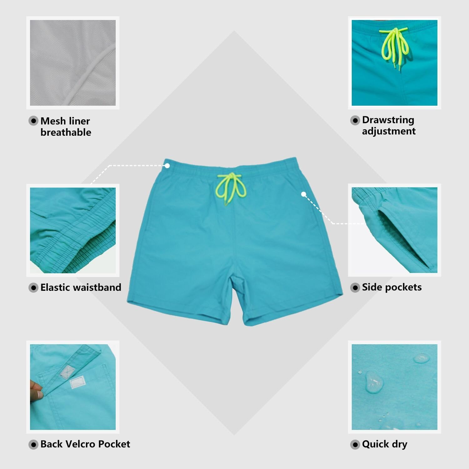 SILKWORLD Men's Swim Trunks Quick Dry Beach Shorts with Pockets | 
