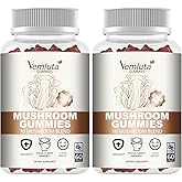 Vemluta 2 Packs 5000MG Mushroom Gummies -10 Blend Organic Mushroom Supplement containing Lion's Mane and Reishi for Brain and Immune Boosting, Blueberry Flavor, Non-GMO, 120 Counts