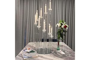 AZURE SKY (1-Pack) 32" Crystal Table Candelabra Candle Holder-9 Arms, Pillar Taper Candlesticks Centerpiece Decorations w/Round Mirror Base - Perfect for Birthdays, Weddings, Table Decoration, Event Decor