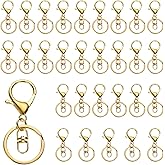 uxcell Lobster Claw Clasps Keychain, 30 Pcs Lobster Claw Clasp Hook with Swivel Trigger Clip and Flat Split Keychain Ring for DIY Craft Key Chain Accessories, Gold