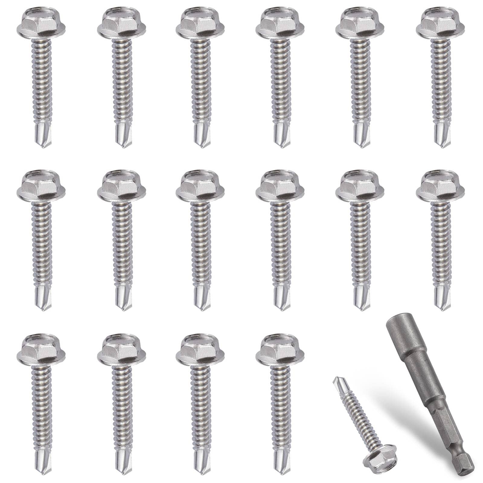 Litorange 101 PCS M4.2x25mm 410 Stainless Steel Self Drilling Hex Head Screws, Hex Head Self Tapping Screws with Hex Socket for Ventilation Pipes, Fans, Metal Rails — image 1
