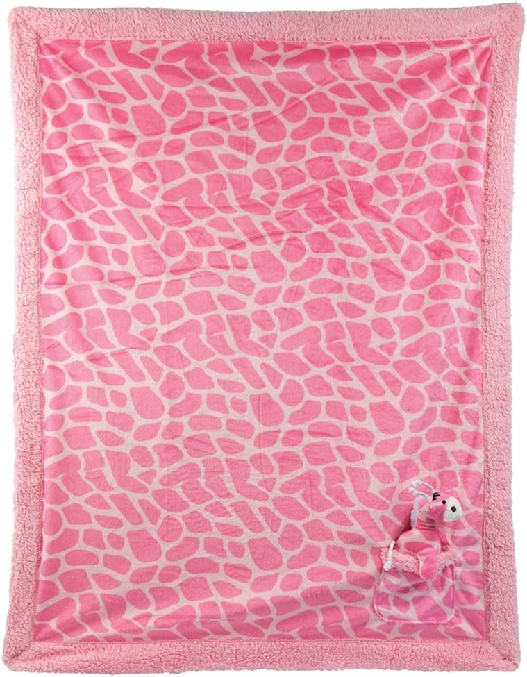 Animal World - Giraffe Plush Pal Corner Reversible Baby Blanket - Pink