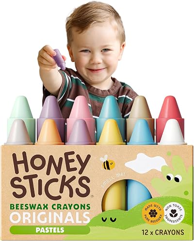 Honeysticks 100% Pure Beeswax Crayons 12 Pack Pastel Non Toxic
