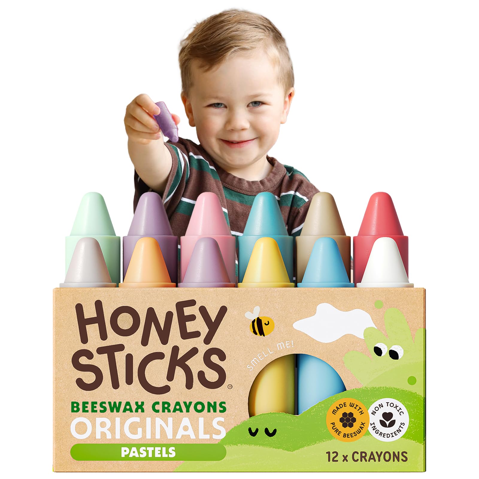 Honeysticks 100% Pure Beeswax Crayons (12 Pack) - Pastel Coloured, Non Toxic Crayons, Safe for Babies and Toddlers, For 1 Year Plus, Made with Natural Beeswax and Food-Grade Colours, Eco-Friendly — image 1