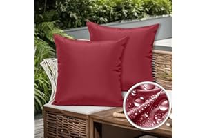 SUSIE'S GARDEN Outdoor Waterproof Throw Pillow Covers 18x18 Set of 2 Decorative Red Patio Furniture Cushion Covers Outside Decor for Couch Garden Bench Tent Balcony Sofa