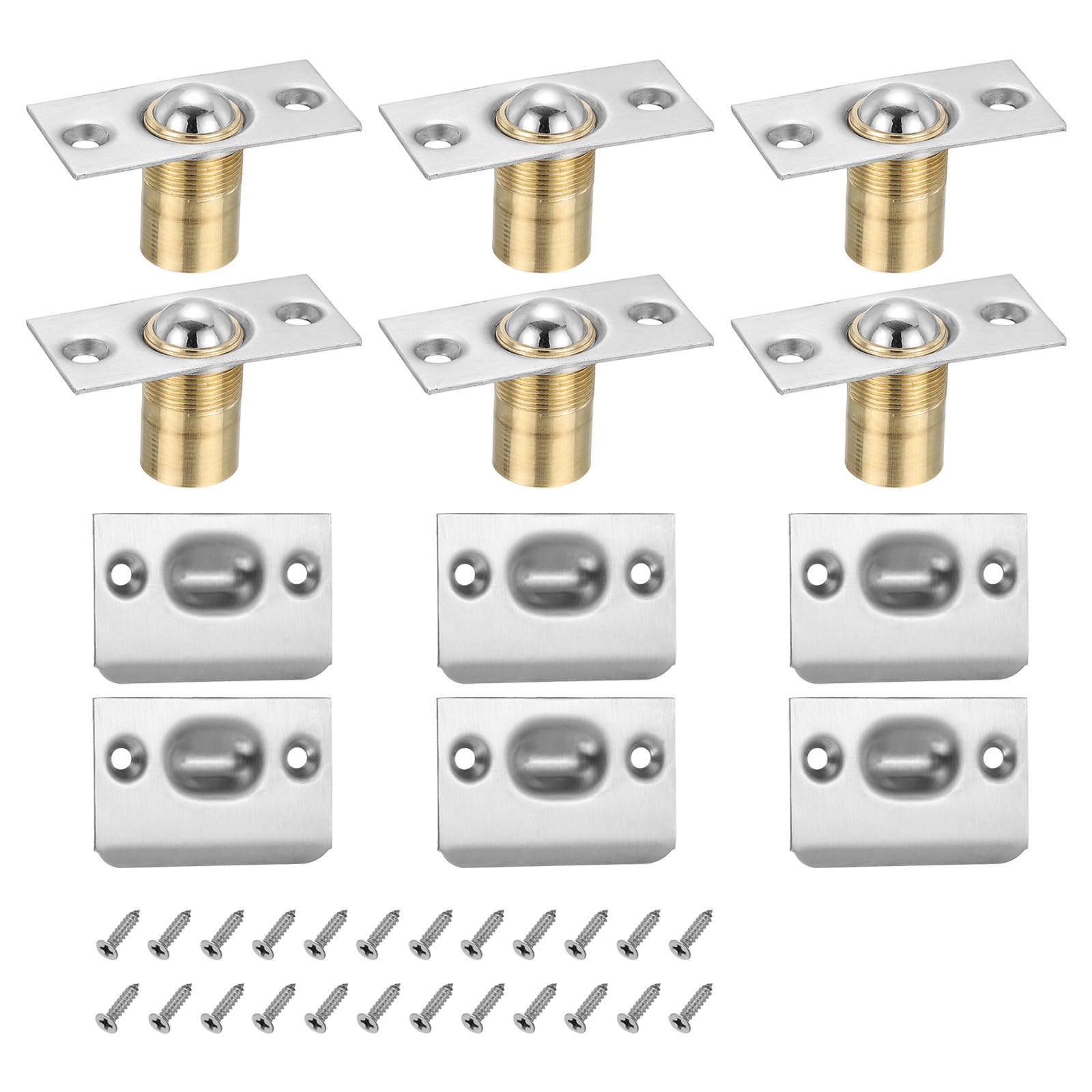 PATIKIL Stainless Steel Closet Ball Catch Door Hardware, 6 Pack Adjustable Cabinet Door Ball Catch Chrome Finish with Strike Plate & Screw for Interior Doors, Silver