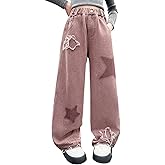 AOWKULAE Girls Jeans Elastic Waist Wide Leg Pants Kids Jeans 4-14 Years