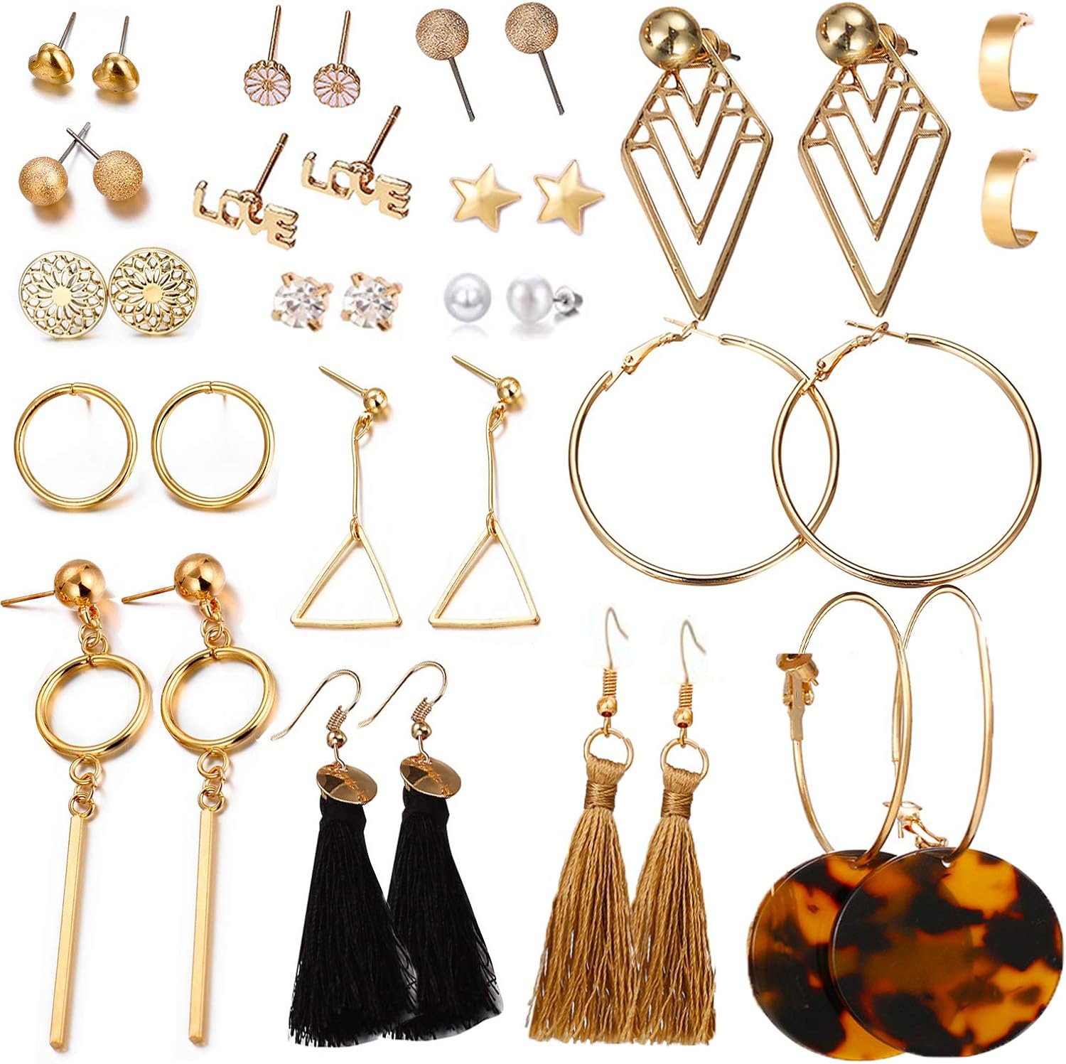 1718 Pairs Multiple Stud Hoop Dangle Earrings Set for Women Girls