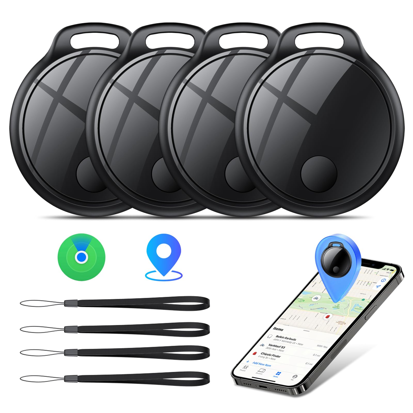 Photo 1 of Air Tracker Tags-4 Pack: Smart Bluetooth Tracker, Compatible with Apple Find My APP (iOS Only) Replaceable Battery, IP67 Waterproof, Suitable for Luggage, Wallets, Backpacks, Keys Tracking Tag, Black