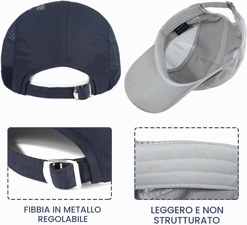 2 Confezioni Cappello da Baseball Uomo Donne, Sport Aperta Cappellino Visiera Asciugatura Rapida, Traspirante Leggero Pieghevole Cappellini da Sole Estivo Berretto Baseball Regolabile Snapback