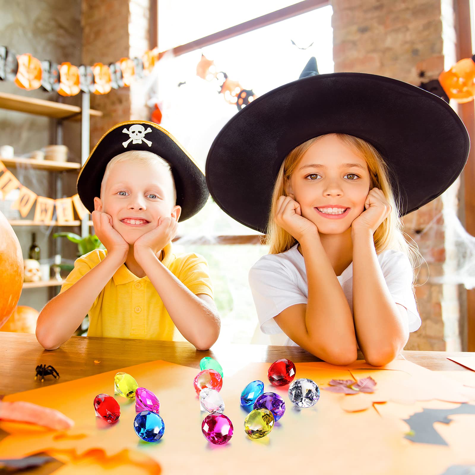 Zomiboo 16 Pcs Acrylic Diamond Large Gems Pirate Round Treasure Toy Gems Treasure Round Gemstones Acrylic Diamond Shaped Gemstones for Home Table Vase Fillers Party Decor (Multicolor)