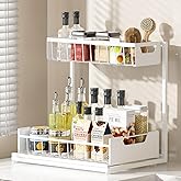 Ceetug Under Kitchen Sink Organizers and Storage Pull Out 2 Tier Metal Bathroom Cabinet Organizer (White, 1 Pack)